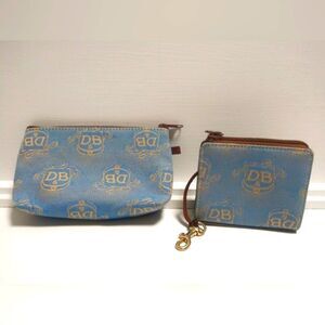 Dooney & Bourke Denim Blue and Gold Zip ID Clutch & Wristlet Set canvas boho